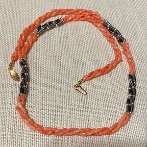 Vintage 24” Natural Coral and Hematite twisted Beaded Necklace